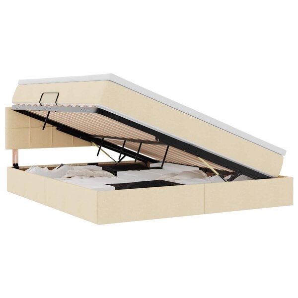 vidaXL Lit avec rangement et LED avec matelas Crème 160 x 200 cm tissu