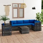 vidaXL Salon palette de jardin 7 Pièces avec coussins Bois de pin massif
