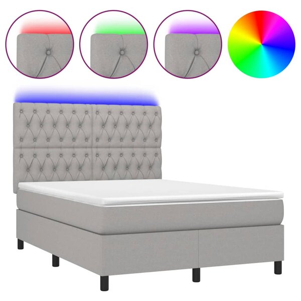 vidaXL Sommier à lattes de lit et matelas et LED Gris clair 140x190 cm