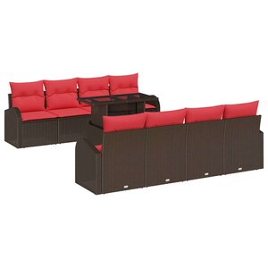 vidaXL Ensemble de Canapés avec coussin 9 Pièces Marron polyrotin