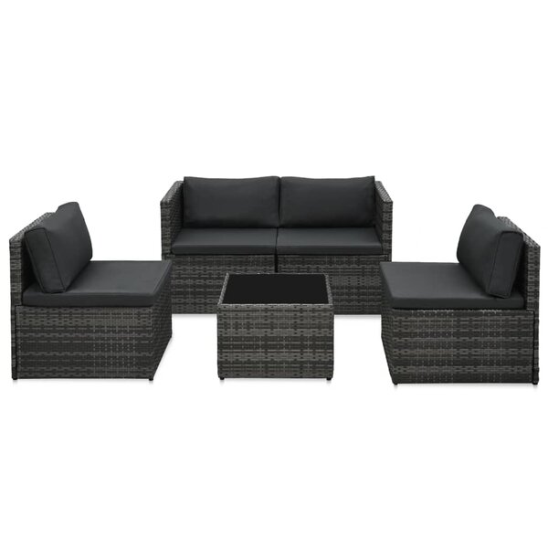 vidaXL Salon de jardin 5 Pièces avec coussins Résine tressée Gris