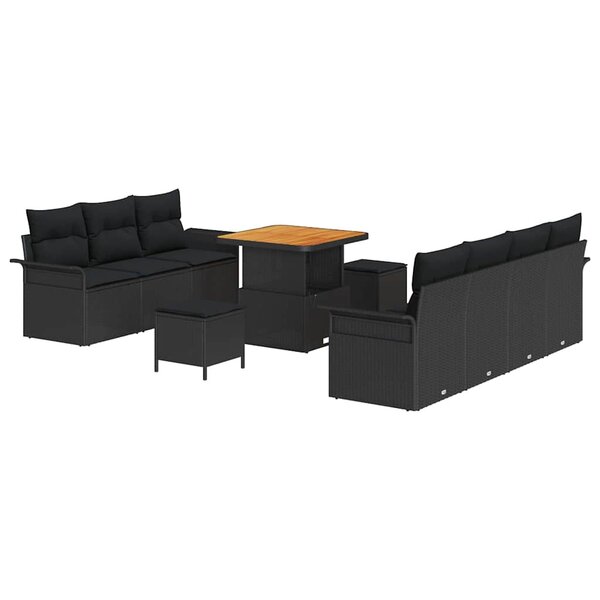 vidaXL Ensemble de canapé de jardin avec coussin 10 Pièces Noir