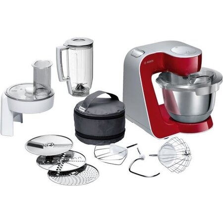 Robot de cuisine - bosch kitchen machine mum5 - rouge foncé/silver - 1000w-7 vitesses+pulse - bol mélangeur inox 3 9l