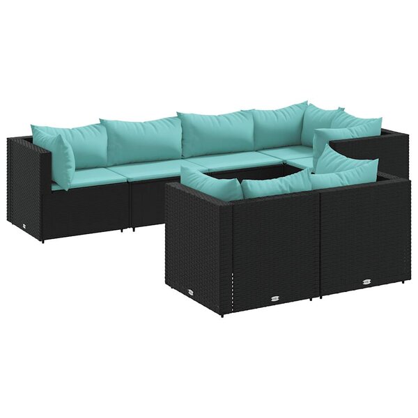 vidaXL Salon de jardin 7 Pièces avec coussins Noir Résine tressée