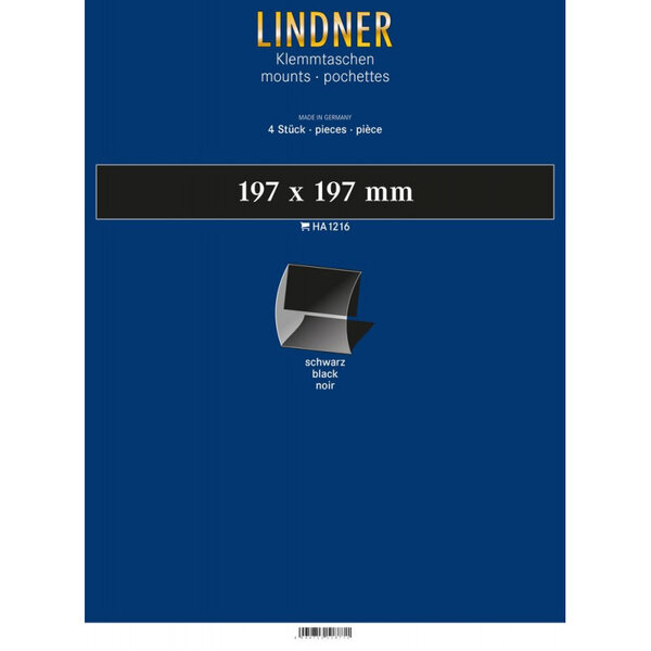 Bandes Klemmfix double soudure 197 x 197 mm pour blocs de timbres. Fond - Noir