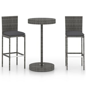 vidaXL Ensemble de bar de jardin 3 Pièces et coussins Résine tressée Gris