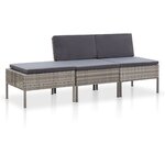 vidaXL Salon de jardin 3 Pièces avec coussins Résine tressée Gris