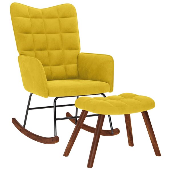vidaXL Chaise à bascule avec tabouret en velours jaune