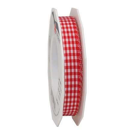 Ruban textile carreau de vichy 20-m-rouleau 15 mm  rouge/blanc