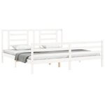 vidaXL Cadre de lit avec tête de lit blanc Super King Size bois massif
