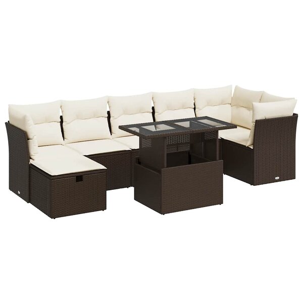 vidaXL Salon de jardin 8 Pièces avec coussins marron résine tressée