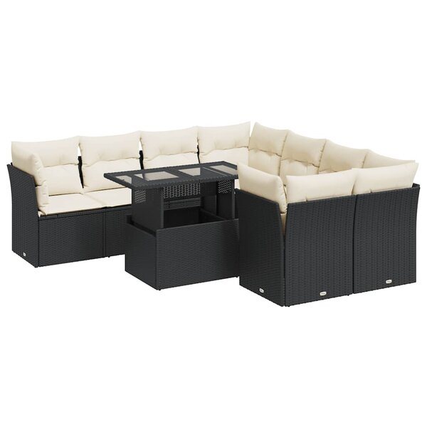 vidaXL Salon de jardin 9 Pièces avec coussins noir résine tressée