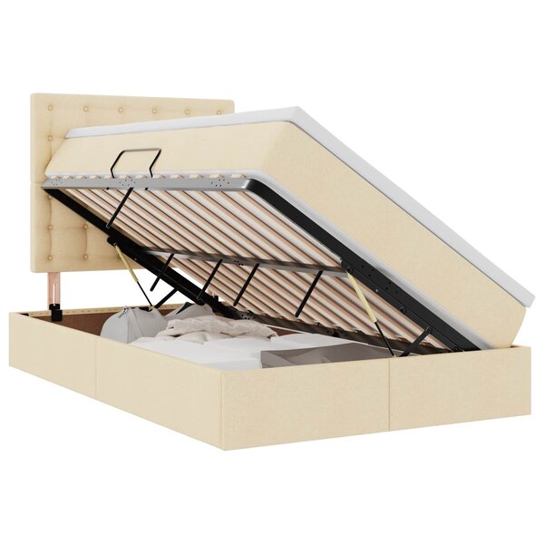 vidaXL Lit avec rangement et matelas Crème 120 x 190 cm tissu