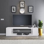 Meuble TV - Blanc laqué - L 150 x P 40 x H 40 cm - KENDAL