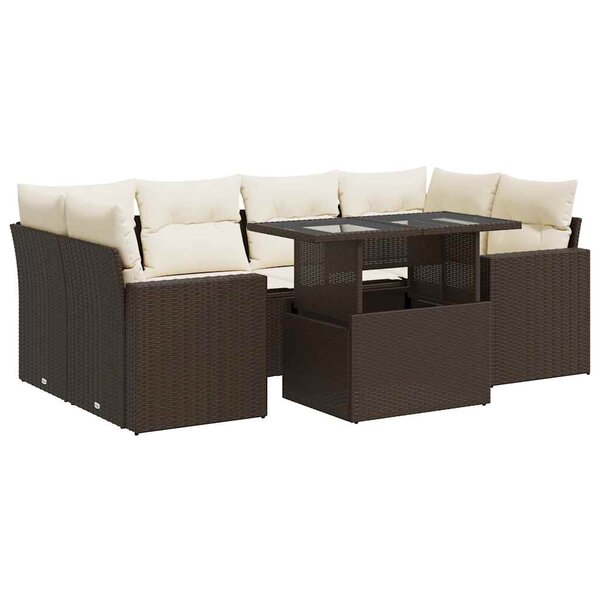 vidaXL Salon de jardin avec coussins 7 Pièces marron résine tressée