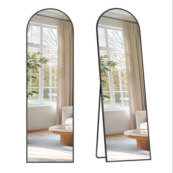 Miroir pleine longueur 150 x 40 cm miroir sur pied en forme d'arc cadre en alliage d'aluminium verre trempé pour chambre à coucher salon garde-robe noir d'encre 12_0006609