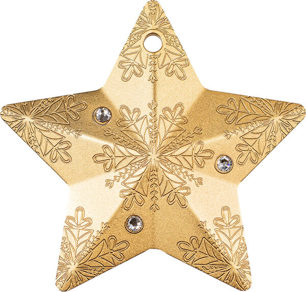 Monnaie SNOWFLAKE STAR Holiday Ornament Gilded 1 Oz Argent $ Cook Islands 2023 (PRÉCOMMANDE)