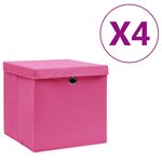 vidaXL Boîtes de rangement avec couvercles 4 Pièces 28x28x28 cm Rose