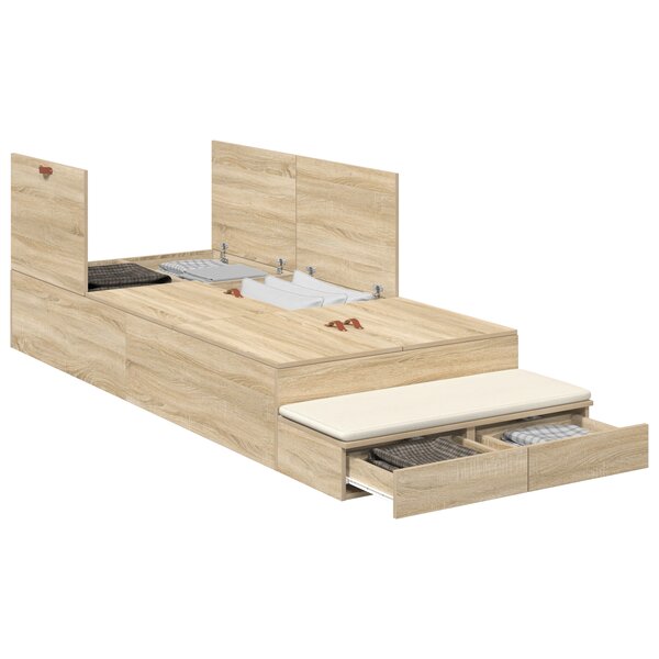 vidaXL Cadre de lit de rangement en chêne Sonoma 100x200 cm