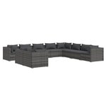 vidaXL Salon de jardin 10 Pièces avec coussins Gris Résine tressée