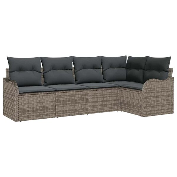vidaXL Ensemble de canapé de jardin avec coussin 5 Pièces Gris Poly rotin