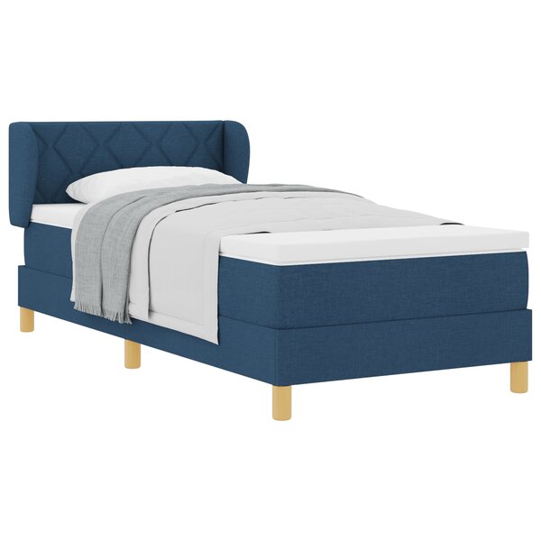 Lit Box Spring avec Matelas - Bleu - 90x190 cm - Tissu