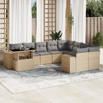 vidaXL Salon de jardin avec coussins 10 Pièces beige résine tressée