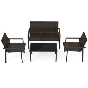 Lot de 4 pièces salon de jardin 67 x 117 x 84 cm ergonomique avec cadre galvanisé style moderne en rotin pe marron 20_0017384