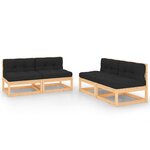 vidaXL Salon de jardin 4 Pièces avec coussins Bois de pin massif