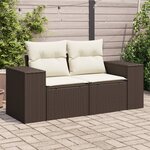 vidaXL Canapé de jardin avec coussins 2 places marron résine tressée