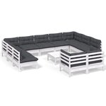 vidaXL Salon de jardin 12 Pièces avec coussins blanc bois de pin solide