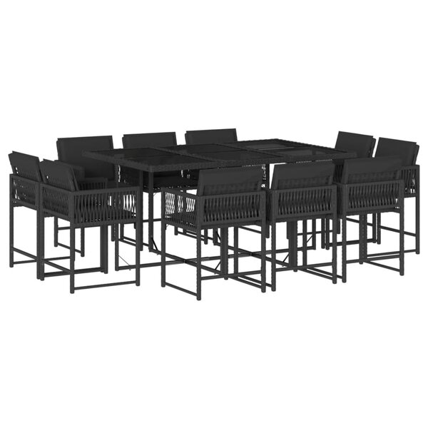 vidaXL Ensemble à manger de jardin 11 Pièces coussins noir résine tressée