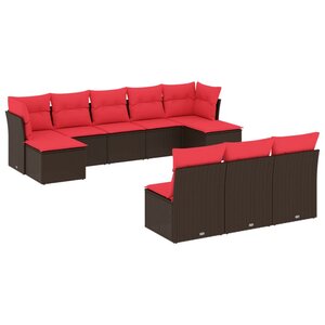 vidaXL Salon de jardin 10 Pièces avec coussins marron résine tressée