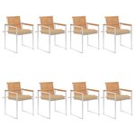 vidaXL Chaises de jardin 8 Pièces avec coussins Bois de teck massif