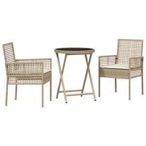 vidaXL Ensemble bistro de jardin 3 Pièces Beige Poly rotin