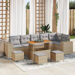 Ensemble de Canapé de Jardin de 10 pièces avec Coussins Beige Poly Rattan Acacia