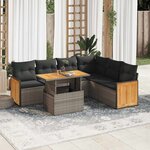 vidaXL Salon de jardin avec coussins 7 Pièces gris résine tressée acacia