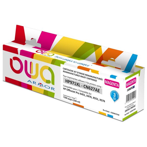 Cartouche d'encre remanufacturée, compatible pour hp 971xl cn627ae - magenta
