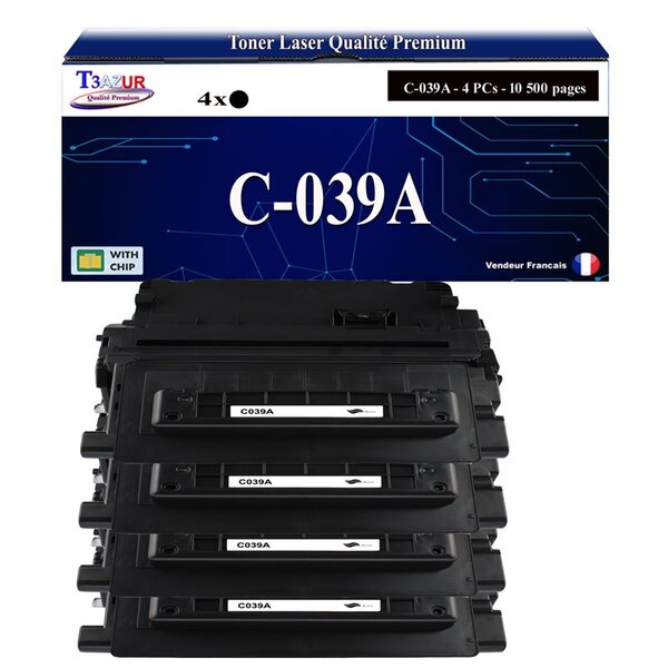 T3AZUR - 4x Toners compatibles avec Canon 039 (0287C001) pour Canon LBP351x  LBP352x Noir - 10 500p