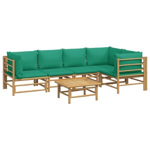 Salon de jardin meuble d'extérieur ensemble de mobilier 6 pièces avec coussins vert bambou 02_0016955