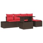 vidaXL Ensemble de canapé de jardin 6 Pièces Marron et rouge polyrotin