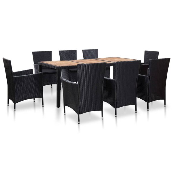 vidaXL Ensemble à manger d'extérieur 9Pièces coussins résine tressée noir