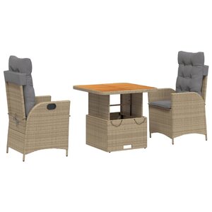 vidaXL Ensemble à manger de jardin et coussins 3 Pièces Beige poly rotin