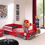 Vipack Lit pour tout-petits camion de pompiers bois rouge