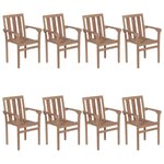 vidaXL Chaises de jardin empilables avec coussins 8 Pièces Teck solide
