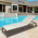 Bain de soleil transat grand confort - dossier inclinable 4 positions roulettes - matelas déhoussable inclus - métal époxy résine tressée marron