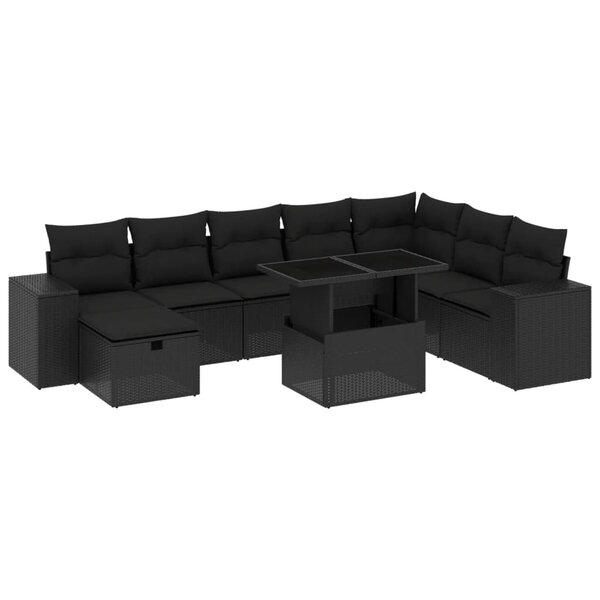 vidaXL Salon de jardin 9 Pièces avec coussins noir résine tressée