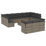 vidaXL Salon de jardin avec coussins 14 Pièces gris résine tressée