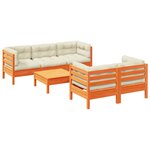 vidaXL Salon de jardin 6 Pièces avec coussins cire marron bois pin massif