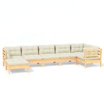 Salon de jardin meuble d'extérieur ensemble de mobilier 7 pièces avec coussins crème bois de pin solide 02_0017178